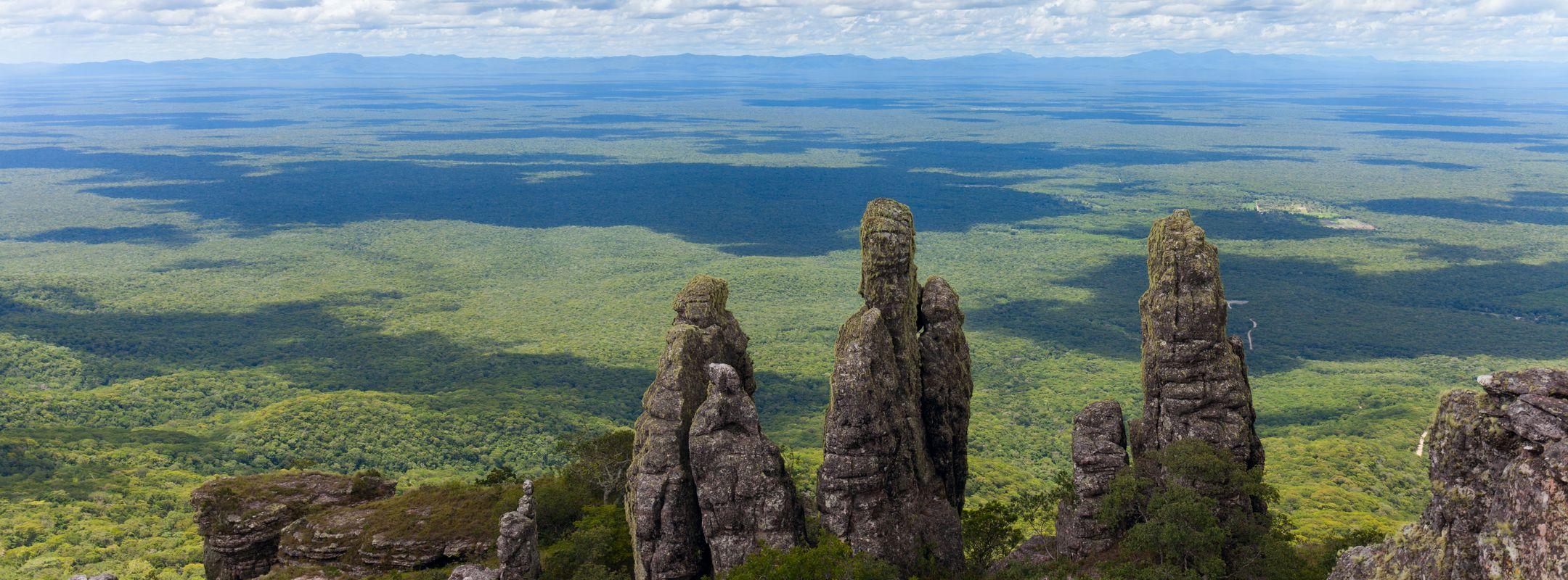 View of natural stone pillars in the Chiquitania region, Bolivia